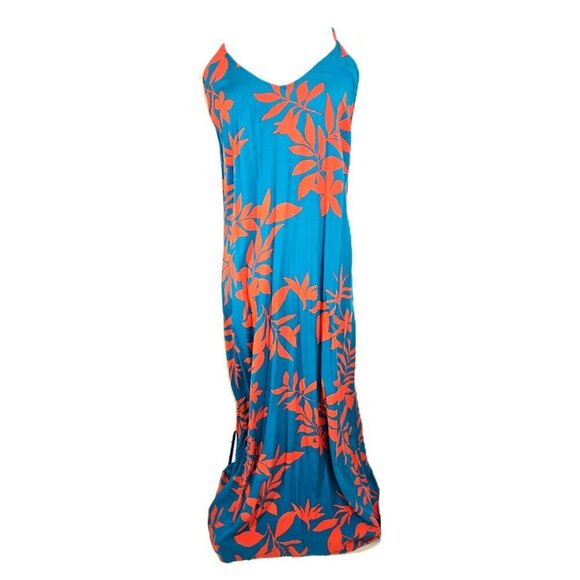 Old Navy Hawaiian Halter Maxi Shift Dress in Teal Coral Pink Floral - Picture 3 of 10